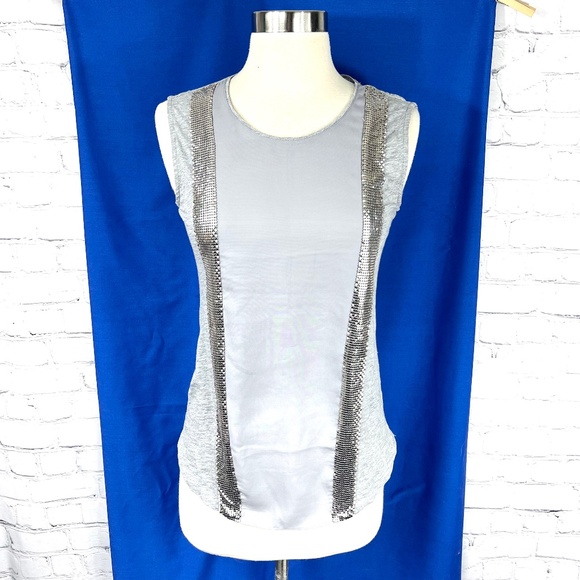 🔥2/$10 J. CREW•| Grey Sleevless Top with Silver Size XXS - Picture 1 of 8